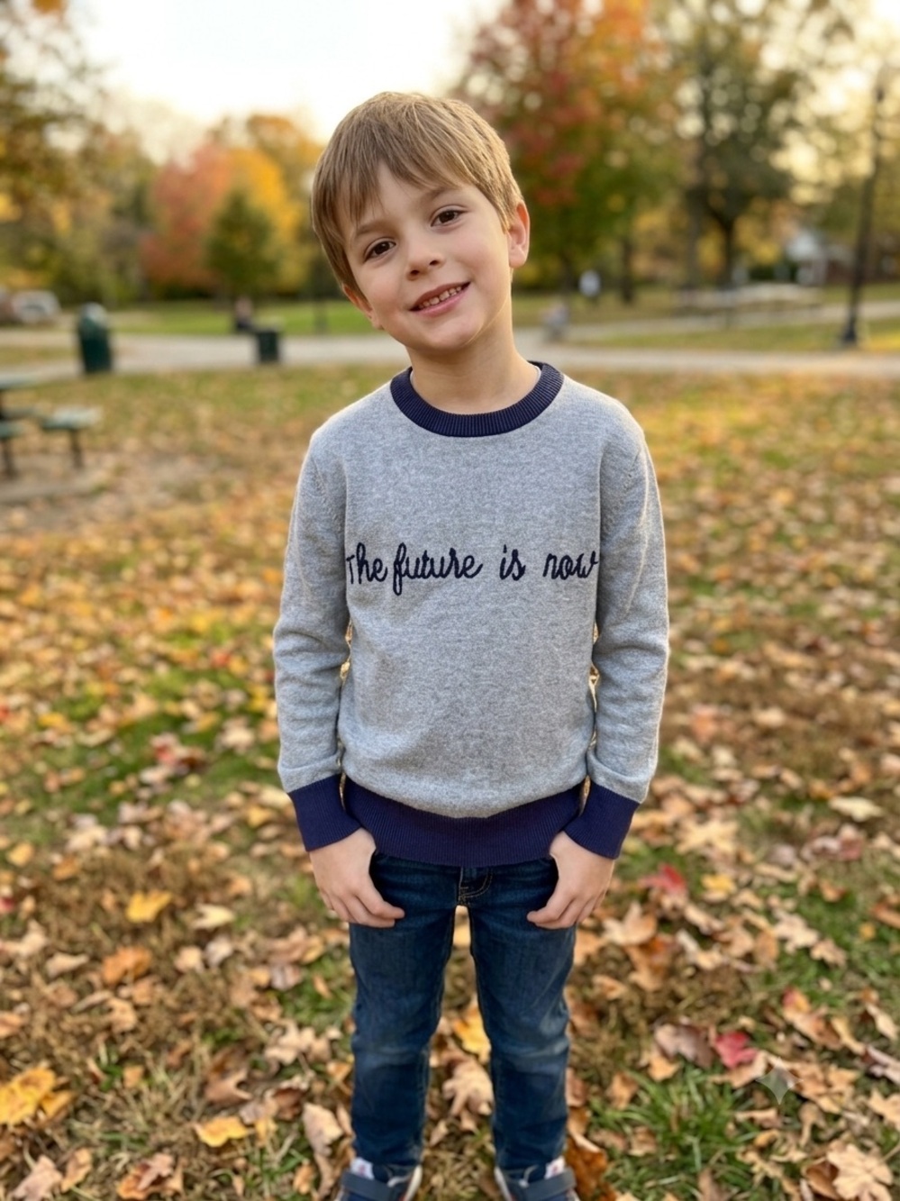 Cat & Jack Gray Pullover Sweatshirt with Navy Trim - "The future is now"